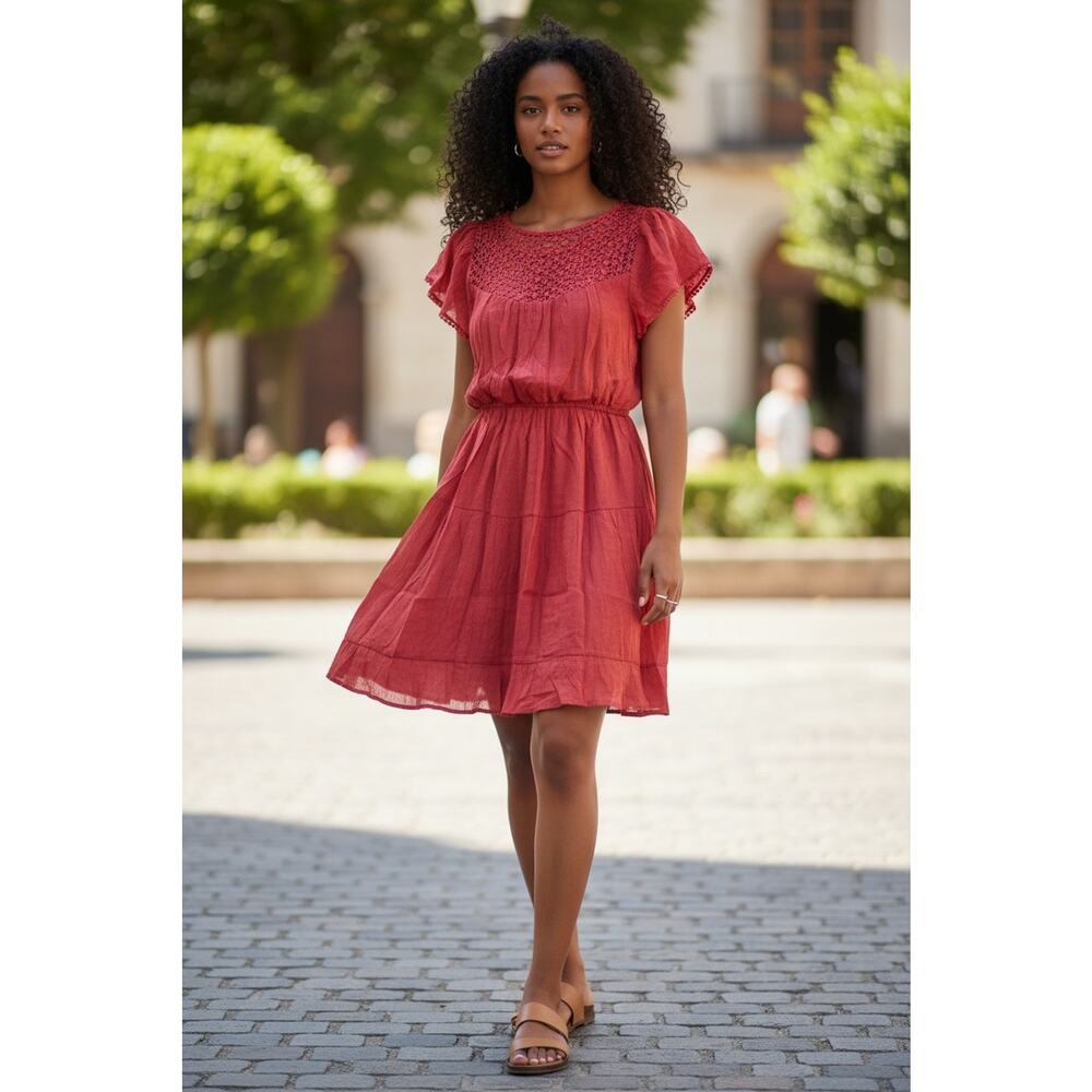 Umgee Coral Lace Yoke Dress - New with Tags Size Medium Boho Crochet